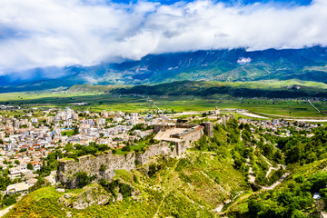 Fototapeta na wymiar Aerial view of Gjirokaster Fortress in Albania