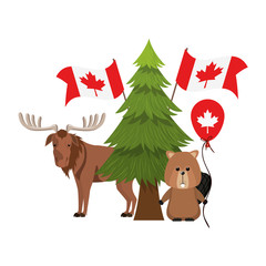 Beaver and moose animal of canada design