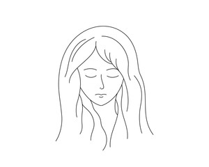 Simple line drawing of a girl’s face, vector illustration