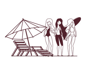 silhouette of women with swimsuit on white background