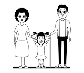 family avatar cartoon character portrait in black and white