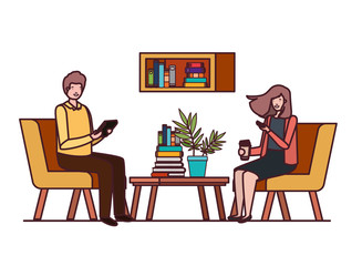 Fototapeta premium couple sitting in the work office avatar character