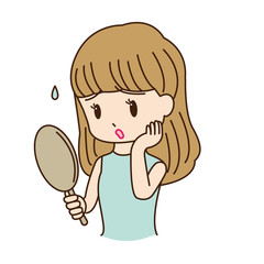 肌トラブルに悩む女性のイラスト