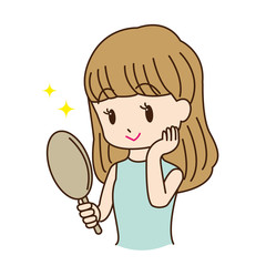 鏡を見る女性のイラスト