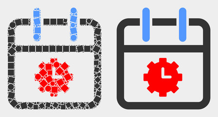 Pixel and flat calendar time options icons. Vector mosaic of calendar time options created of random square elements and round items.