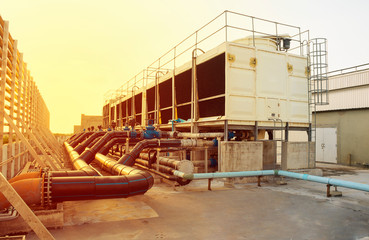 Cooling tower set in a large building Data center is installed on the roof - image