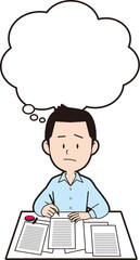 書類にサインする男性とフキダシのイラスト