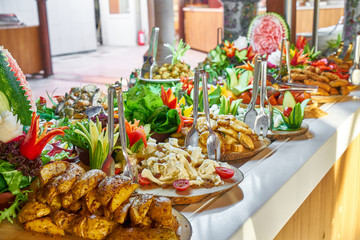 Catering services with snacks in restaurant