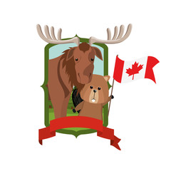 Moose and beaver forest animal of canada design