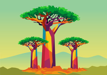 baobab tree on wpap popart style - obrazy, fototapety, plakaty