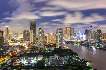 Fototapeta na wymiar Bangkok City skyline aerial view at night time and skyscrapers of midtown, Bangkok, Thailand