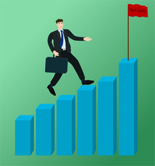 Fototapeta premium Businessman running on growth profit graph to success flag , vector cartoon