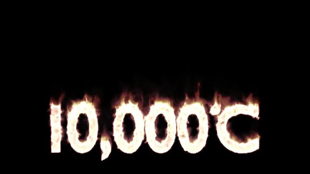Animated burning or engulf in flames all caps text 10000 Degree Celsius. Isolated and against black background, mask included.