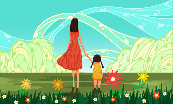 Mother and daughter illustrations