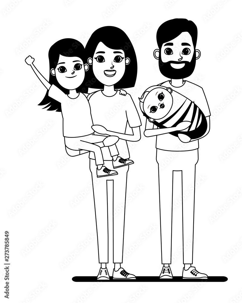 Canvas Prints family avatar cartoon character portrait in black and white