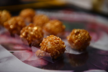 party candy on a plate, party candy, condensed milk candy balls, candy balls