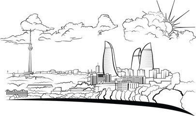 Baku Azerbaijan Skyline Vector Illustration