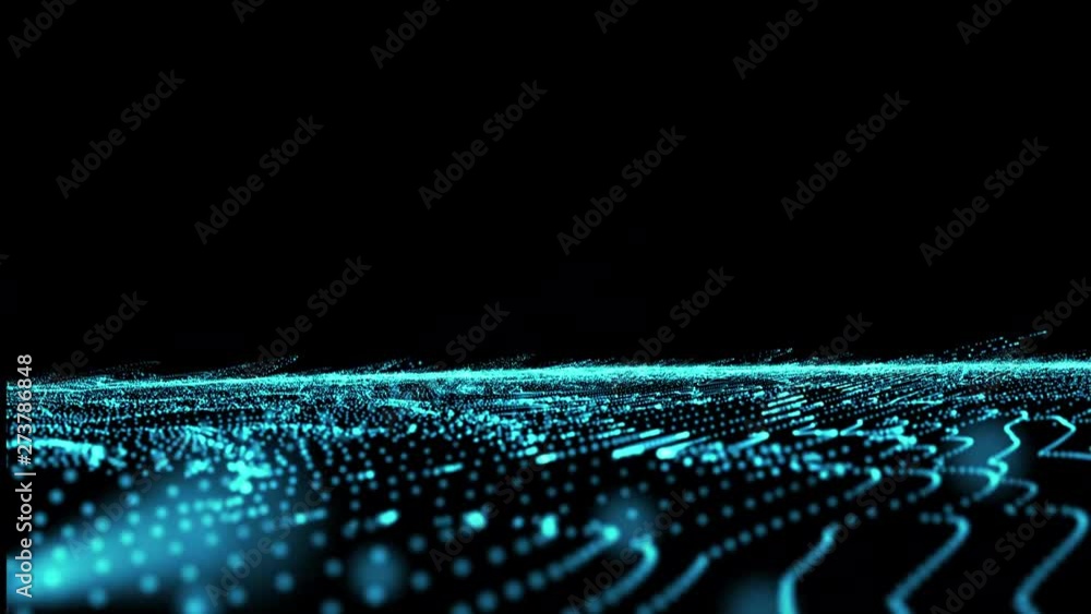 Aufkleber digital wave particles flow abstract motion particle landscape background for cyberspace design with