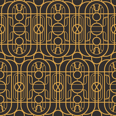 Art Deco seamless luxury geometric pattern. Golden lined shape. Vector Leaves stylish background. Abstract sea shell illustration.