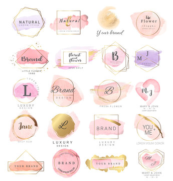 Logo watercolor background banner.for wedding,luxury  logo,banner,badge,printing,product,package.vector illustration