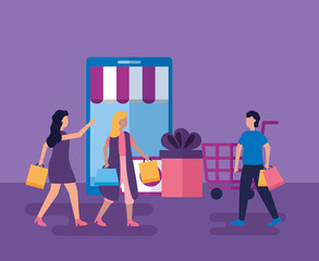 people shopping bags