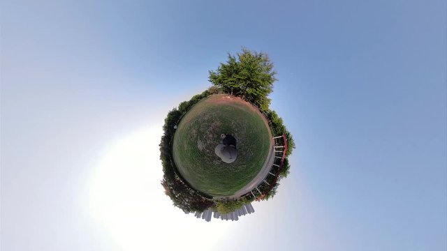 Ansan, South Korea - 12 June 2019 Carbon-neutral forest in Ansan Hwarang Recreation Area edited by Gopro Fusion 360 Little Planet view.