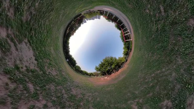 Ansan, South Korea - 12 June 2019 Carbon-neutral forest in Ansan Hwarang Recreation Area edited by Gopro Fusion 360 Little Planet view.