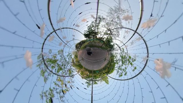 Ansan, South Korea - 12 June 2019 Pathway in Ansan Hwarang Recreation Area edited by Gopro Fusion 360 Little Planet view.