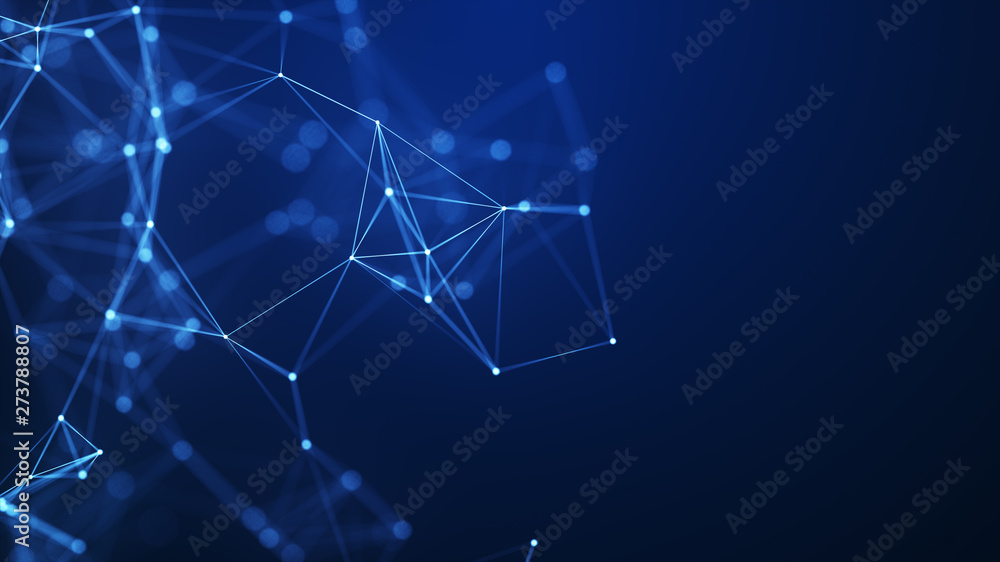 Fototapete Abstract plexus geometrical shapes. Connection concept. Digital, communication and technology network background .