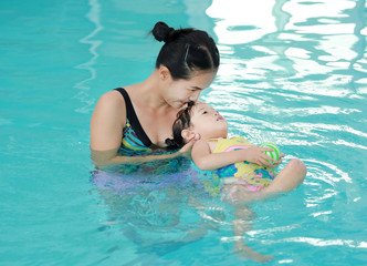 Mother with baby in swimming pool training