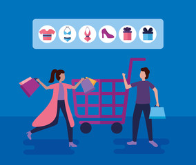 people shopping bags