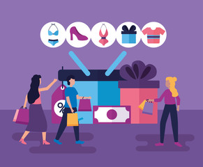 people shopping bags