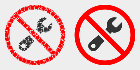 Pixel and flat forbidden repair icons. Vector mosaic of forbidden repair combined of irregular small rectangles and round dots.