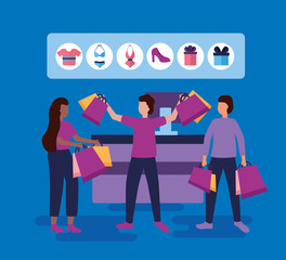 people shopping bags