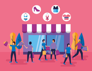 people shopping bags