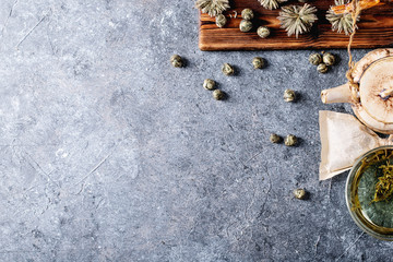 Green tea with ceramic teapot