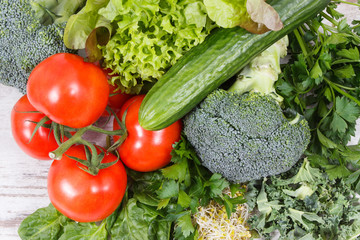 Fresh ripe vegetables and sprouts as healthy nutritious ingredients containing vitamins