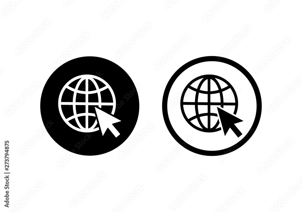 Poster globe go to web icon set. vector design