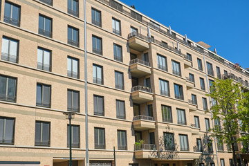 Fototapeta na wymiar Modern beige apartment houses seen in Berlin, Germany