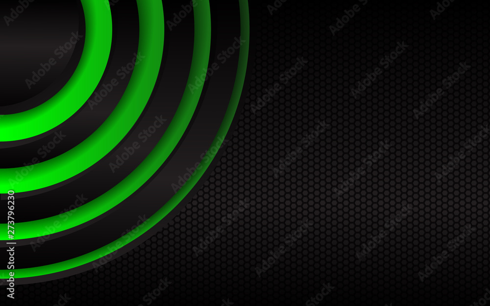 Aufkleber black structure abstract modern background texture. overlap layer 3d effect with green luxury techno