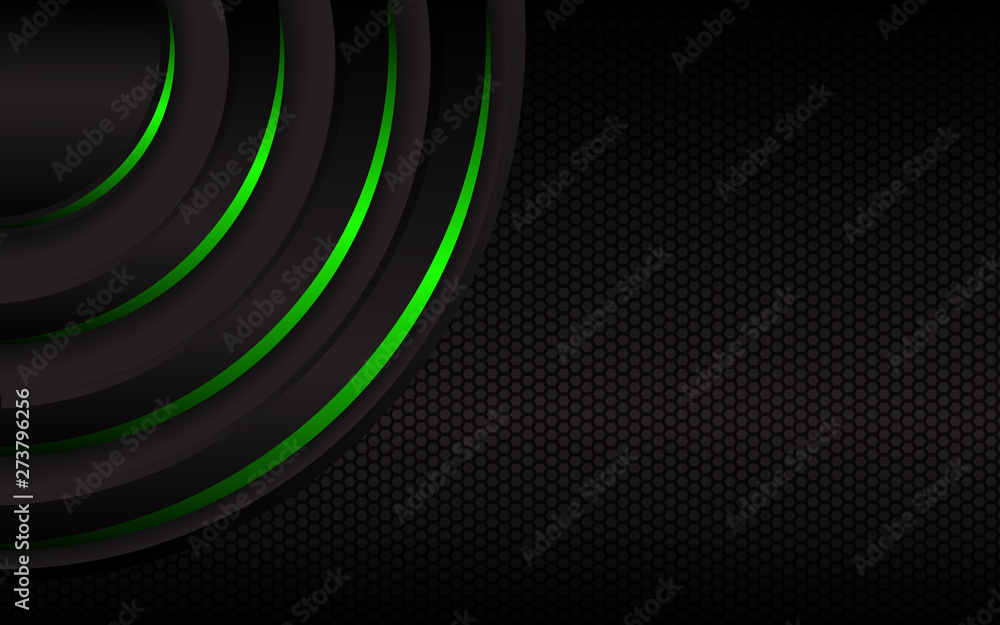 Aufkleber black structure abstract modern background texture. overlap layer 3d effect with green luxury techno