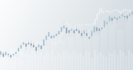 Widescreen Abstract financial chart with uptrend line graph and candlestick on black and white color background