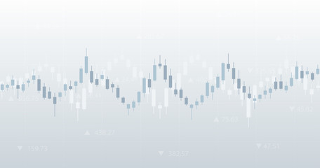 Fototapeta premium Widescreen Abstract financial chart with candlestick graph and numbers on black and white color background