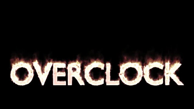 Animated burning or engulf in flames all caps text Overclock. Isolated and against black background, mask included.
