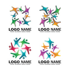 People logo design collection, people symbol logo for social relationship humanity, healthy and happy family, parenting and adoption, human community care