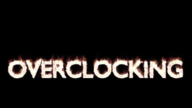 Animated burning or engulf in flames all caps text Overclocking. Isolated and against black background, mask included.