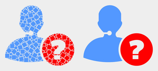 Dot and flat operator information icons. Vector mosaic of operator information composed of irregular small squares and spheric items.