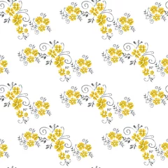 Türaufkleber Vintage flowers in a new way. Stamens and leaves in a seamless pattern. © WI-tuss