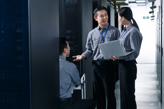 Technical personnel in the maintenance room inspection