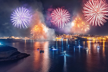 Festival of fireworks in Valletta, Malta. Travel concept
